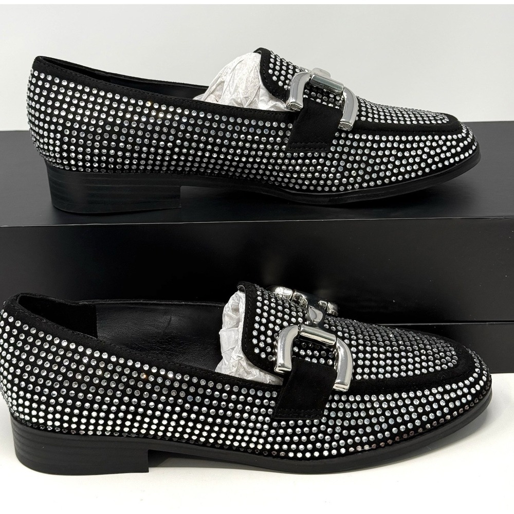 Nine West Women's 7M Black Rhinestone Lilma Horsebit Loafers SlipOn Dress Flat - Picture 3 of 13